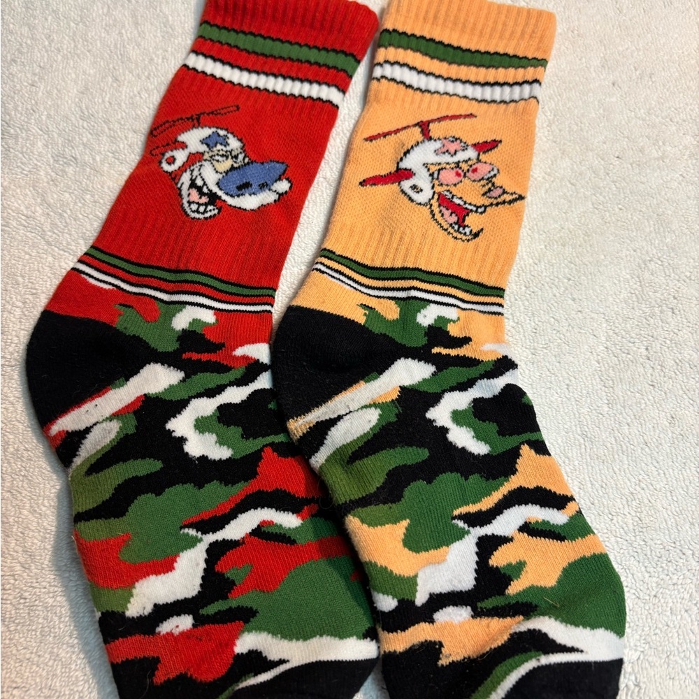 Ren & Stimpy Camouflage Character Crew Socks